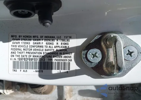 2015 Honda Civic Ex z USA, uszkodzony, nr VIN 19XFB2F89FE017313